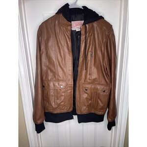 Brooklyn Cloth Mfg Co Men's Size Large Hooded Leather Jacket